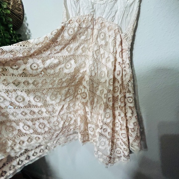 Free People Just Like Honey Beige Lace Asymmetric Mini Dress Size 8 Medium - Picture 5 of 14